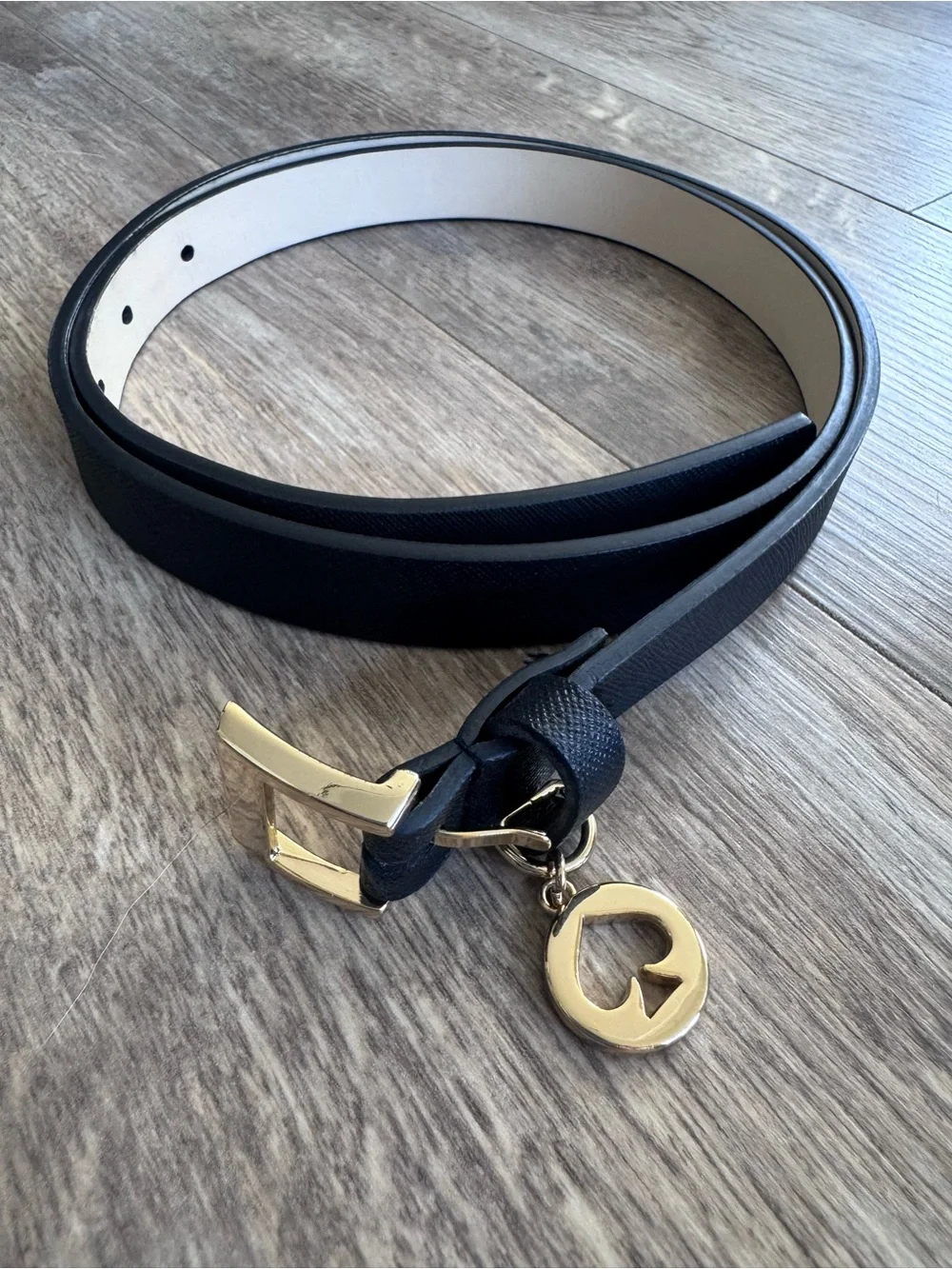 Kate Spade Slim Genuine Leather Spade Charm Belt with Gold Accent - Size: Medium